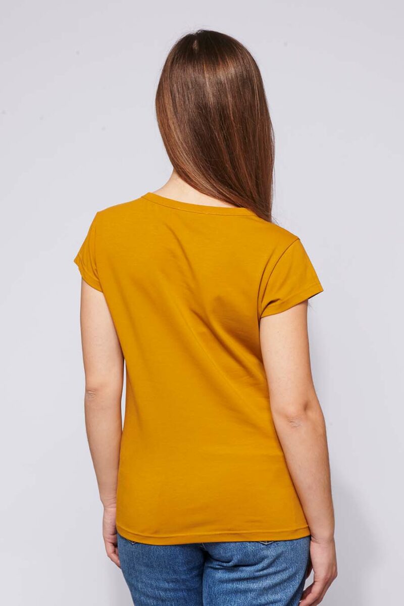 Tee-shirt made in France en coton bio LOUISON moutarde femme de dos - FIL ROUGE