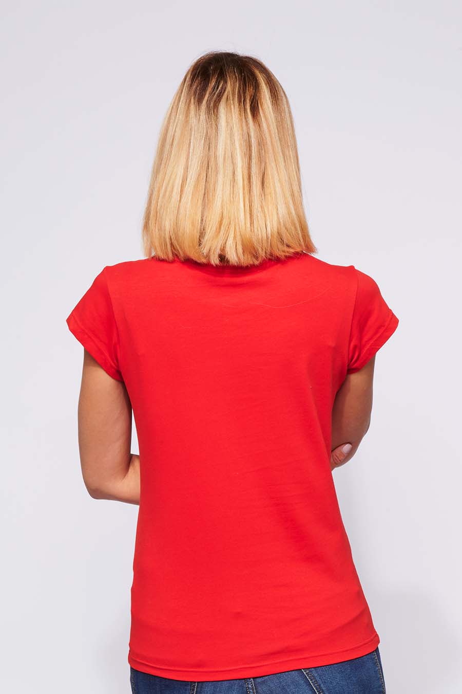 Tee-shirt made in France en coton bio LOUISON rouge femme de dos - FIL ROUGE