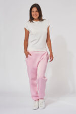 Jogging mixte made in France basique resserré aux chevilles MAEL rose femme qui sourit - Fil Rouge
