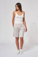 Short mixte made in France décontracté en molleton gratté MAE gris perle - Fil Rouge