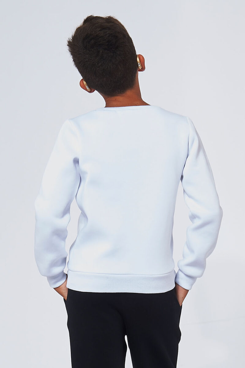 Sweatshirt made in France en molleton gratté ARMAND blanc enfant de dos - FIL ROUGE