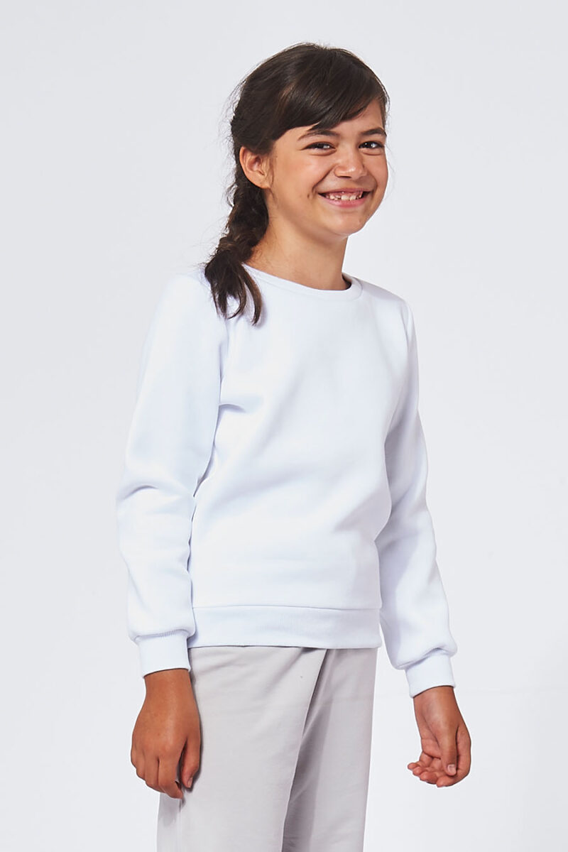 Sweatshirt made in France en molleton gratté ARMAND blanc enfant qui sourit - FIL ROUGE