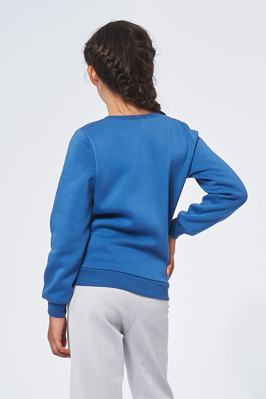 Sweatshirt made in France en molleton gratté ARMAND bleu cobalt enfant de dos - FIL ROUGE