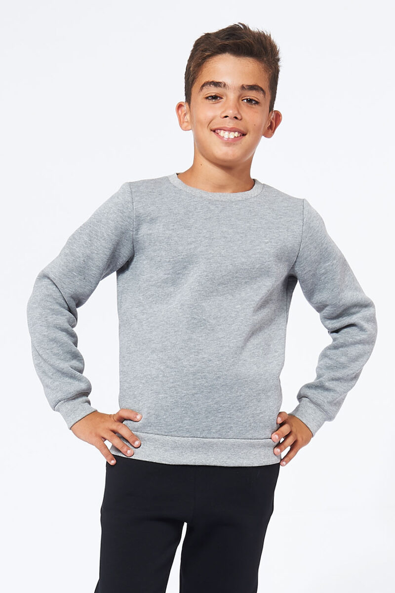 Sweatshirt Enfant made in France en molleton gratté ARMAND gris-clair - FIL ROUGE