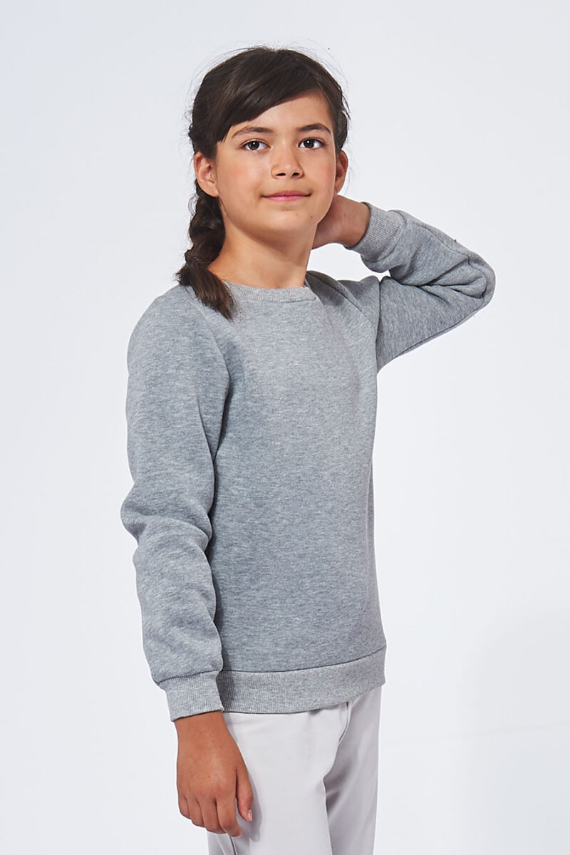 Sweatshirt made in France en molleton gratté ARMAND gris-clair enfant de profil - FIL ROUGE