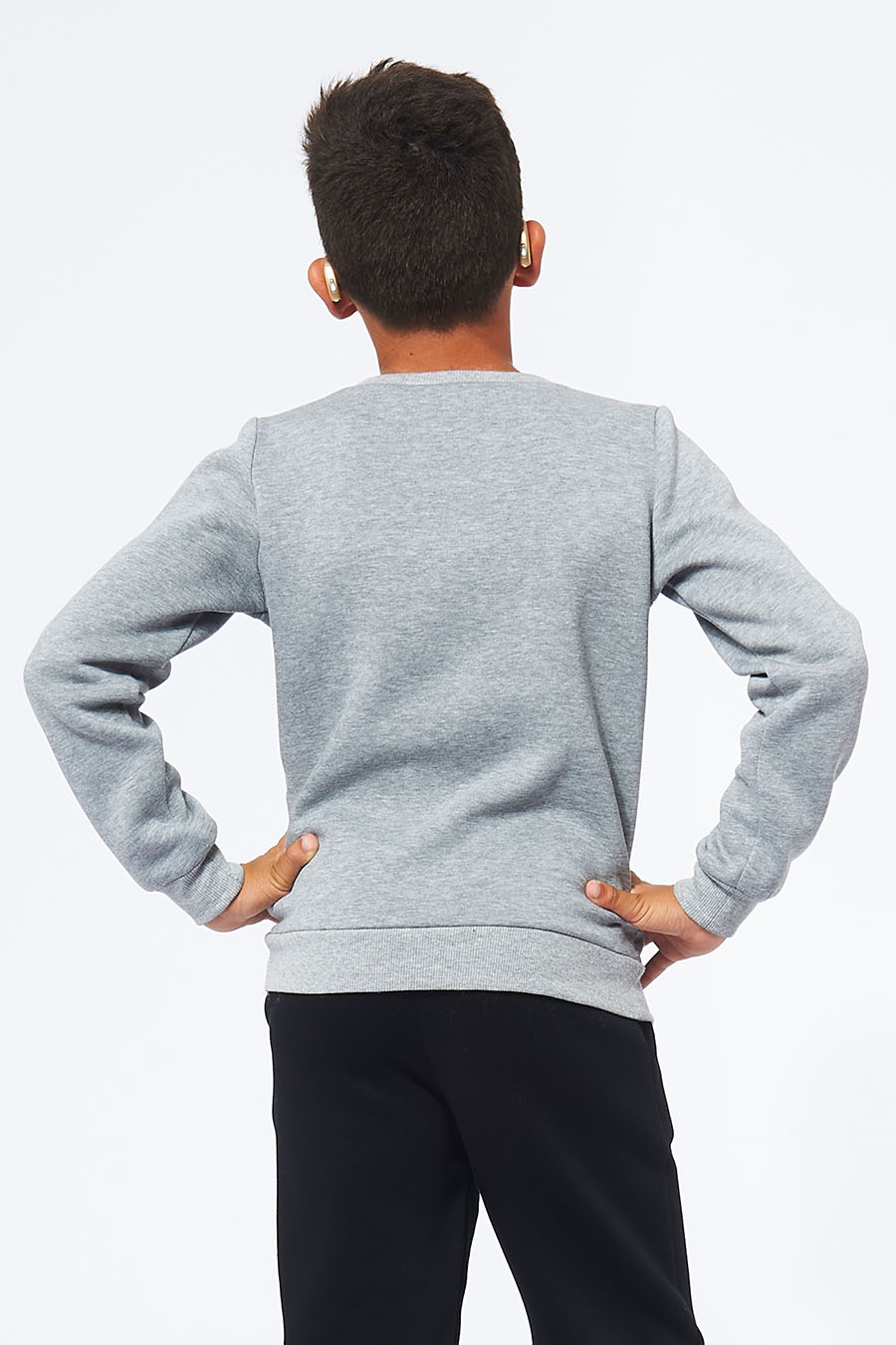 Sweatshirt made in France en molleton gratté ARMAND gris-clair enfant de dos - FIL ROUGE
