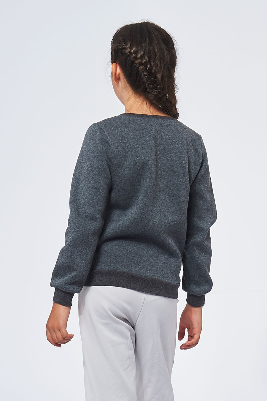 Sweatshirt made in France en molleton gratté ARMAND gris-fonce enfant de dos - FIL ROUGE