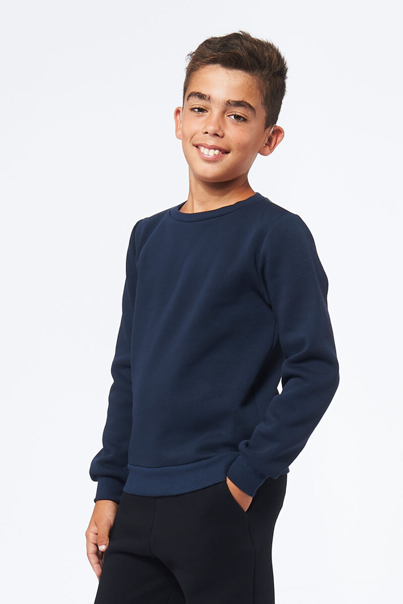Sweatshirt made in France en molleton gratté ARMAND marine enfant de profil - FIL ROUGE