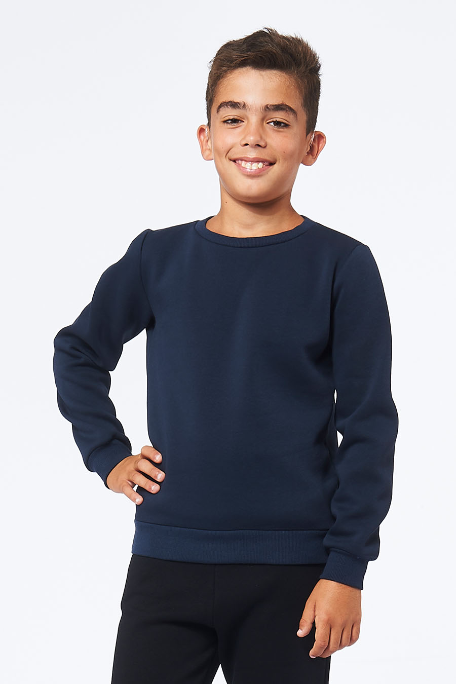 Sweatshirt made in France en molleton gratté ARMAND marine enfant qui sourit - FIL ROUGE