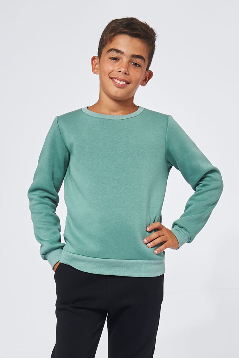 Sweatshirt Enfant made in France en molleton gratté ARMAND vert menthe - FIL ROUGE