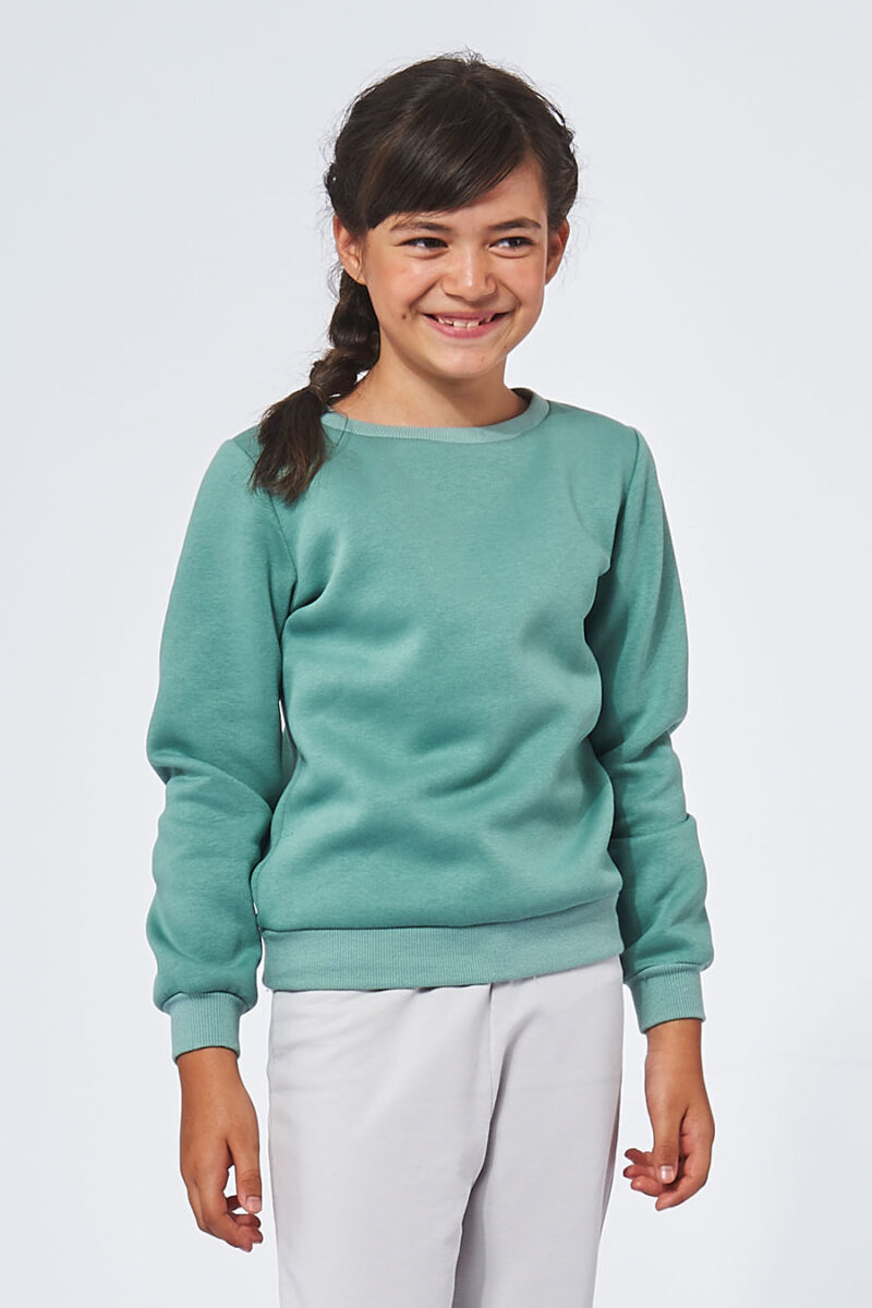 Sweatshirt made in France en molleton gratté ARMAND vert menthe enfant qui sourit - FIL ROUGE