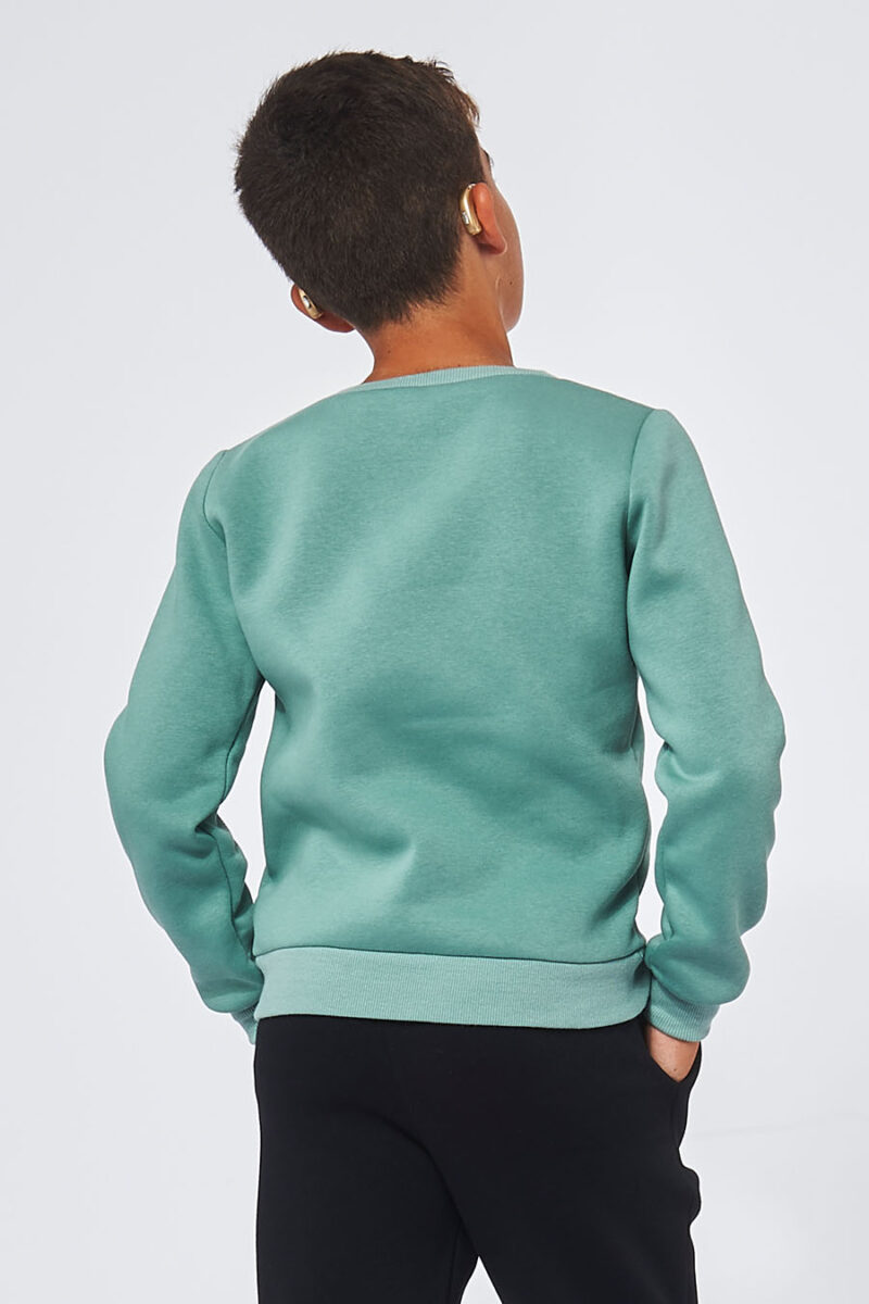 Sweatshirt made in France en molleton gratté ARMAND vert menthe enfant de dos - FIL ROUGE