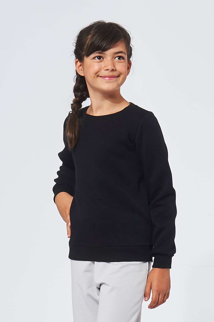 Sweatshirt made in France en molleton gratté ARMAND noir enfant qui sourit - FIL ROUGE