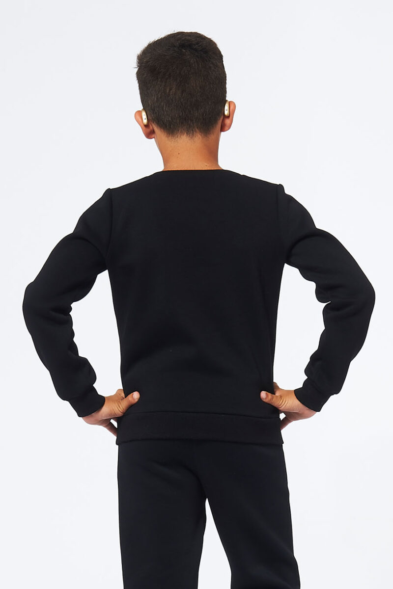 Sweatshirt made in France en molleton gratté ARMAND noir enfant de dos - FIL ROUGE