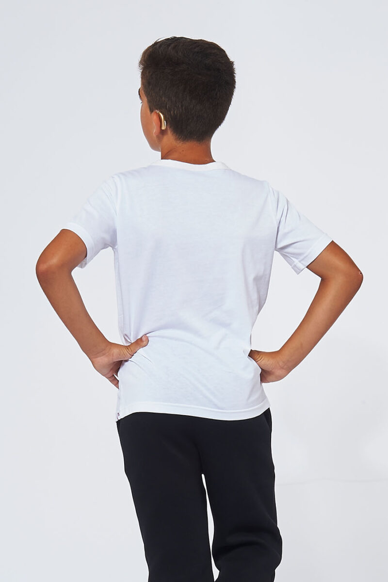 Tee-shirt made in France en coton bio AUGUST blanc garçon de dos - FIL ROUGE