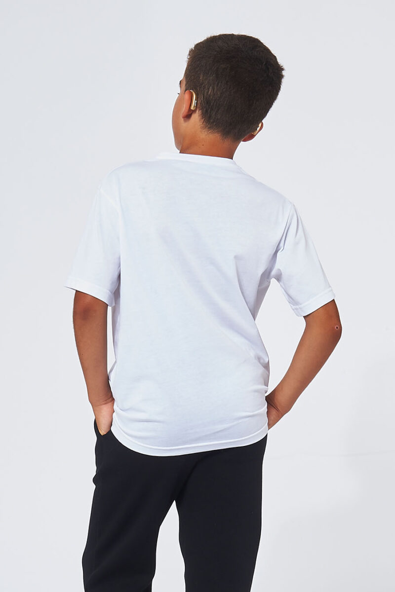 Tee-shirt made in France en coton bio ELIOTT blanc garçon de dos - FIL ROUGE
