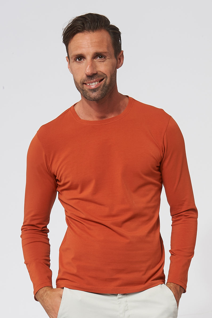 T-shirt Homme made in France à manches longues brique - Fil Rouge