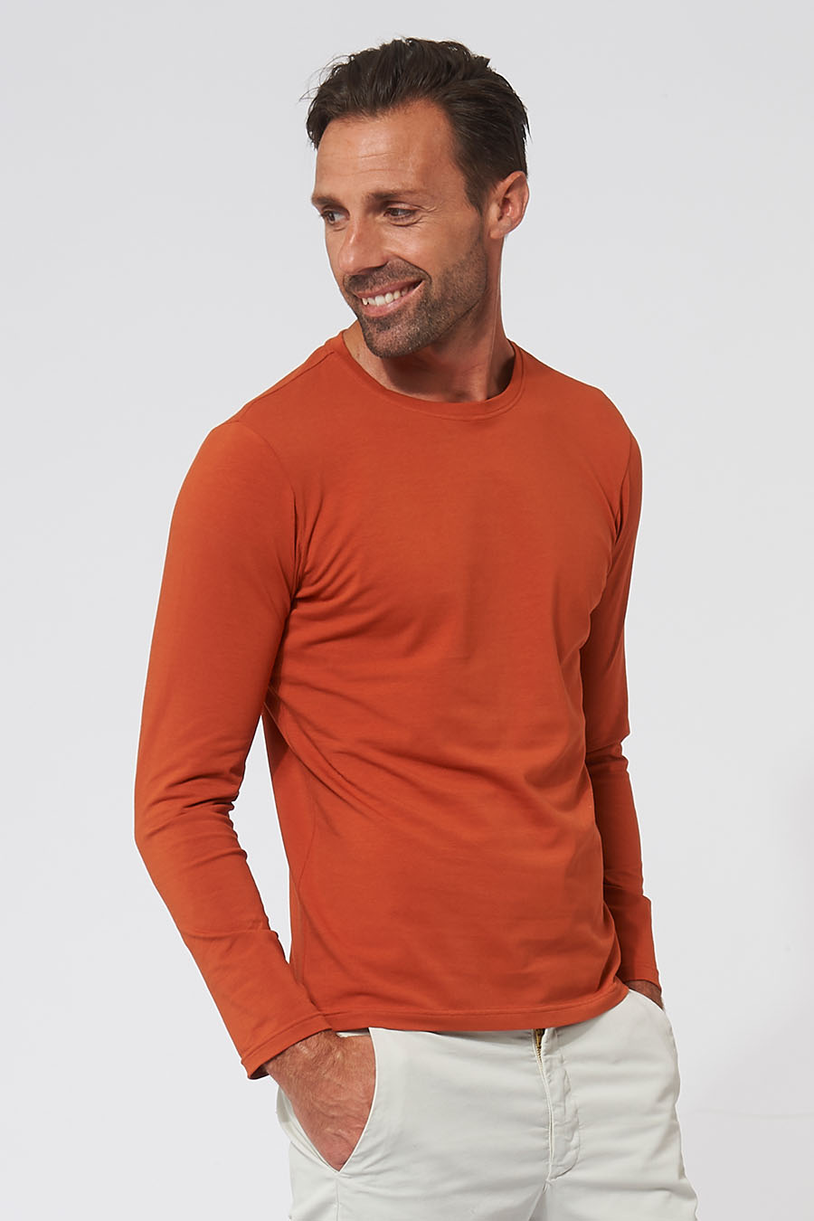 T-shirt homme made in France à manches longues brique - Fil Rouge