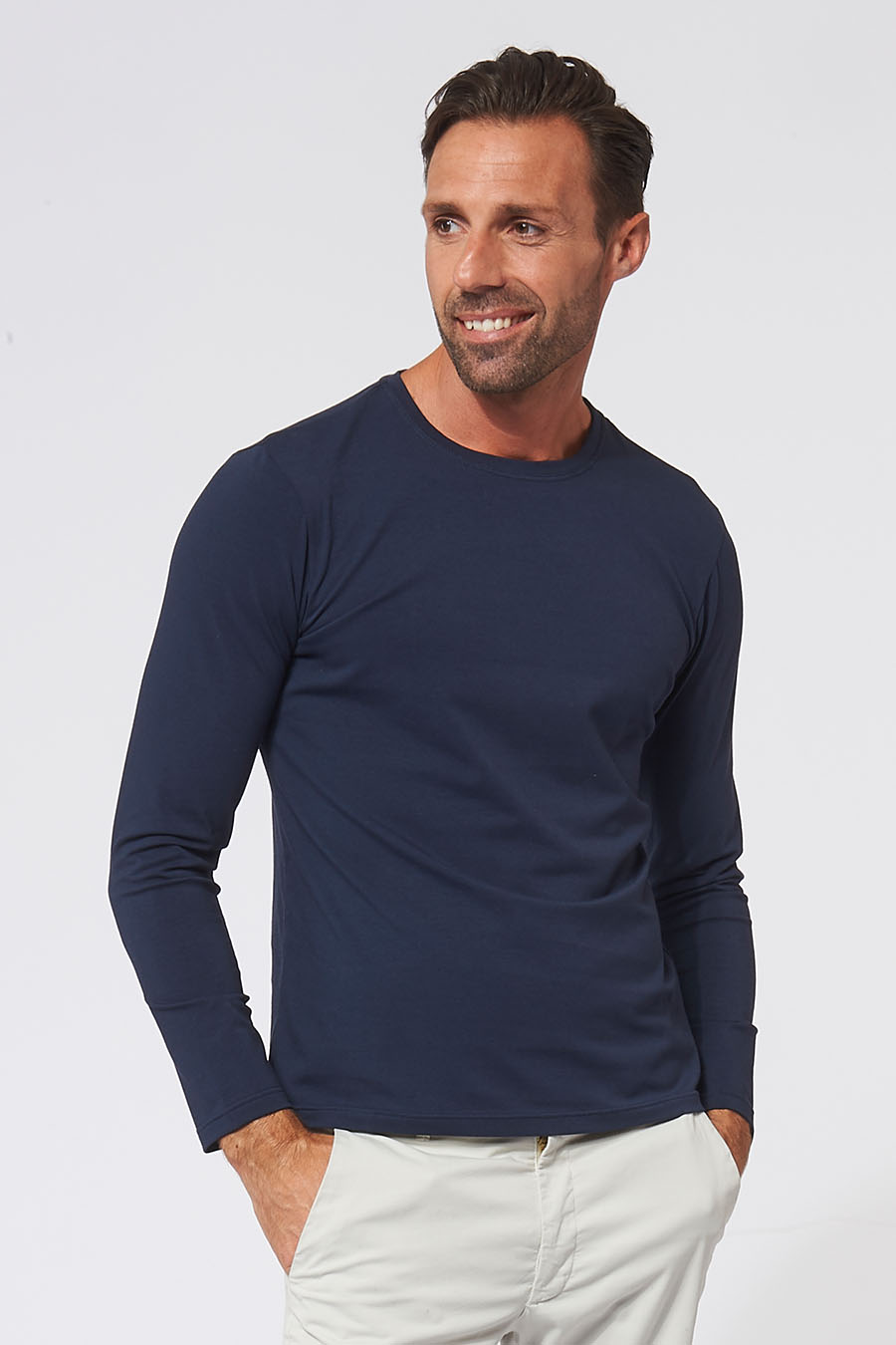 Tee-shirt Homme made in France à manches longues marine - Fil Rouge