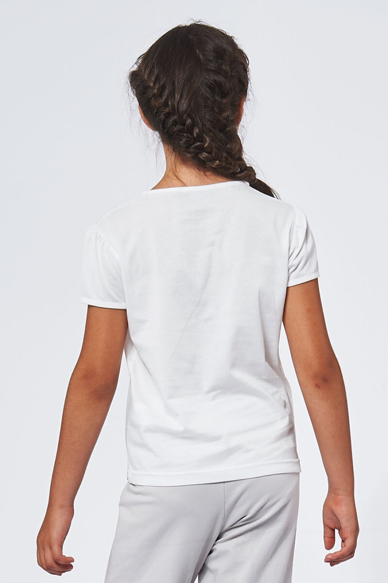 Tee-shirt made in France en coton bio RAFFAELLA blanc fille de dos - FIL ROUGE