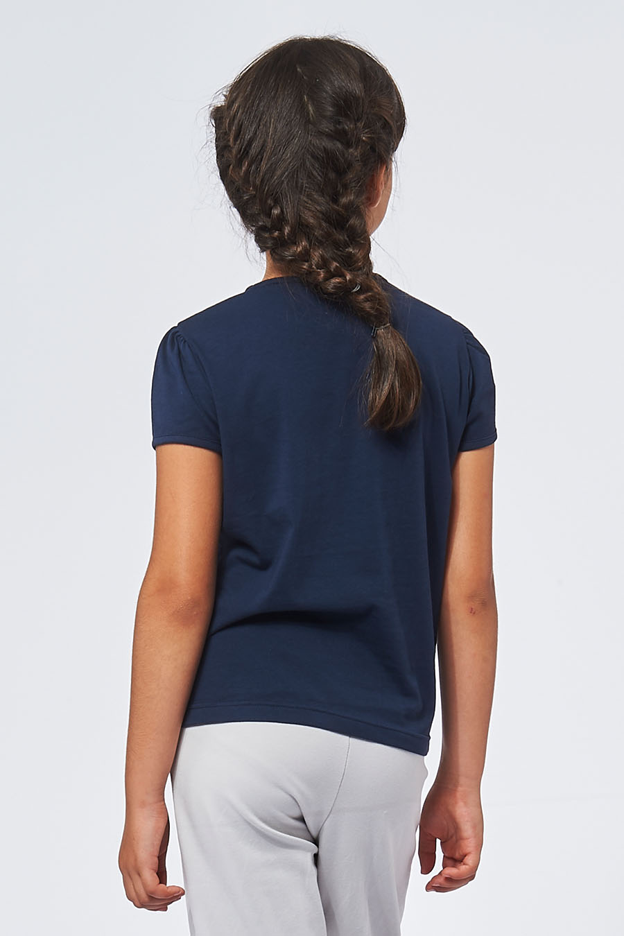 Tee-shirt made in France en coton bio RAFFAELLA marine fille de dos - FIL ROUGE