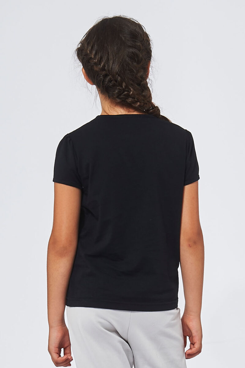 Tee-shirt made in France en coton bio RAFFAELLA noir fille de dos - FIL ROUGE
