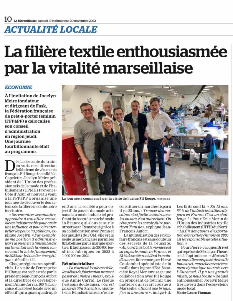 article la Marseillaise visite filière textile 17 novembre